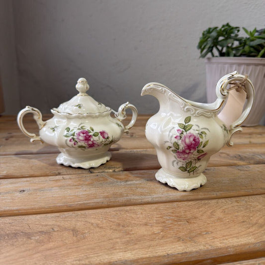 SET - Vintage Rosenthal Antoinette Pompadour Creamer And Sugar Bowl With Lid