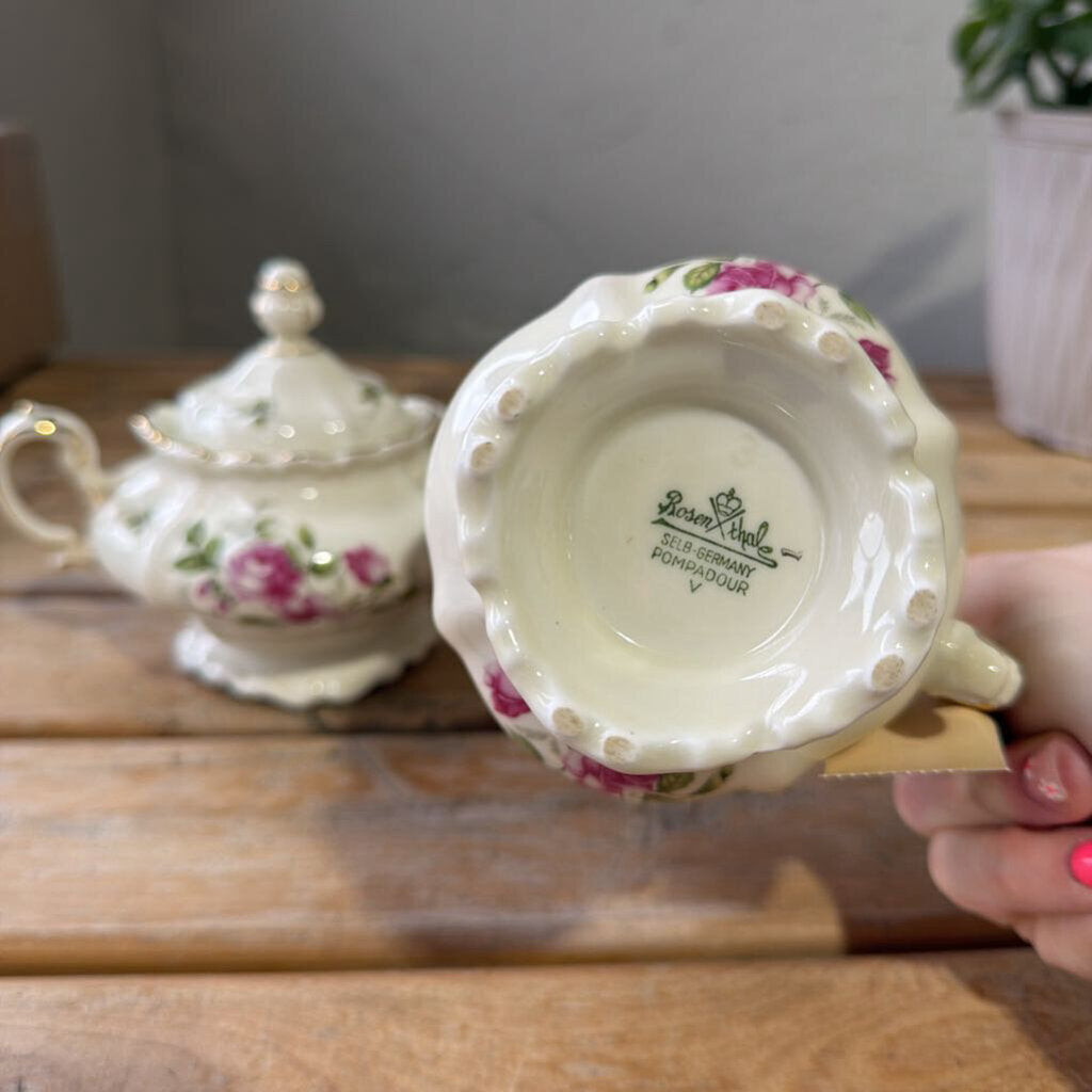 SET - Vintage Rosenthal Antoinette Pompadour Creamer And Sugar Bowl With Lid